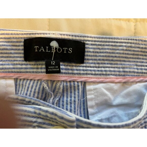 Talbots Women’s Pants Size 12 Blue White Striped Seersucker Cropped Capris Stret - Picture 9 of 10